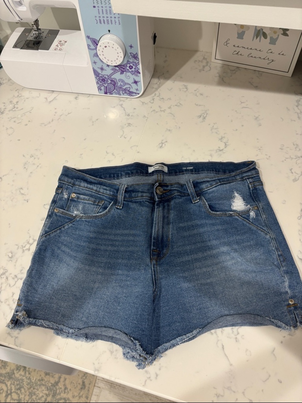Kensie Blue Distressed Denim Shorts
